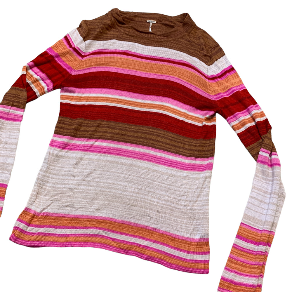 Free People Striped Knit Long Sleeve Top Sweater Size Medium